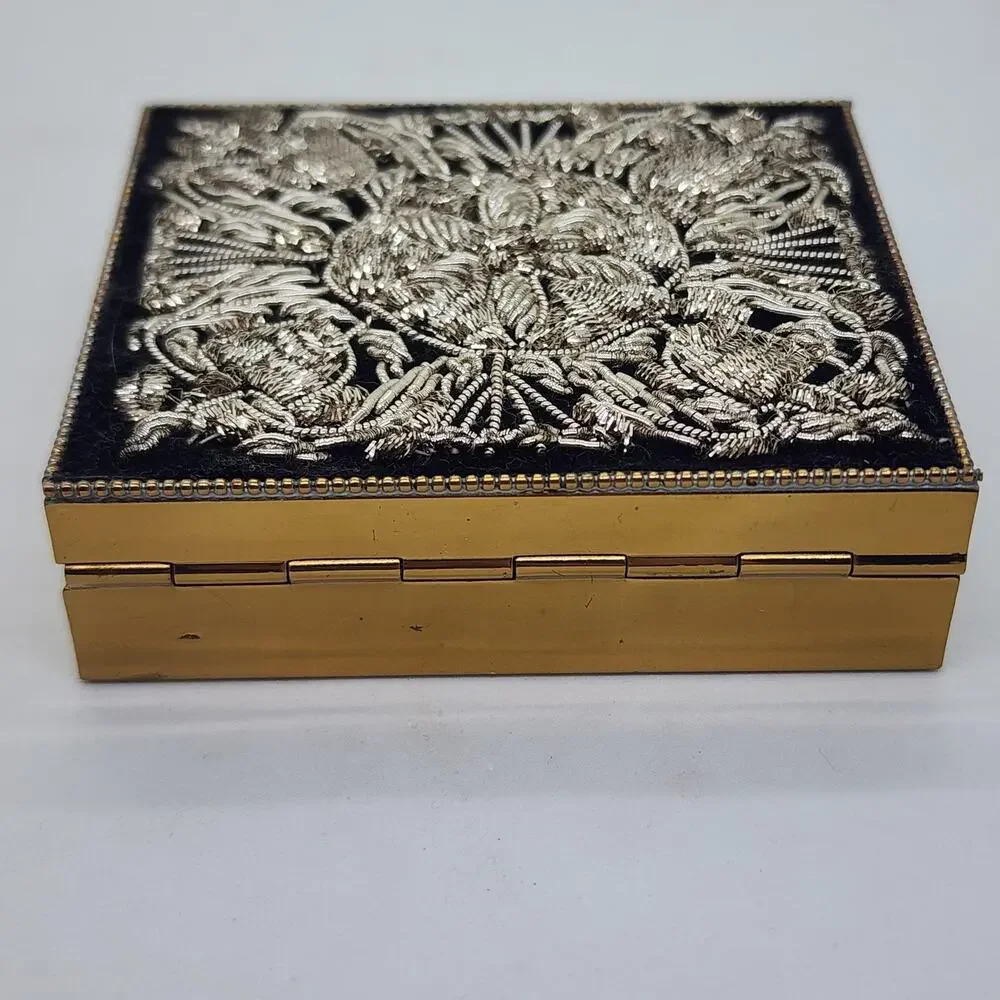 Vintage Treasures of India Zardozi Embroidery Compact Mirror Lipstick Case